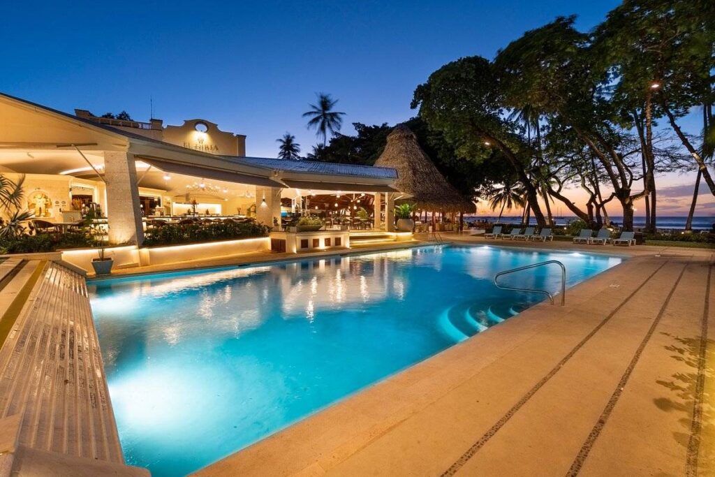 lighted resort pool at night