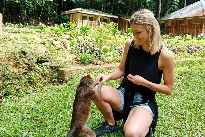 woman feeding monkey