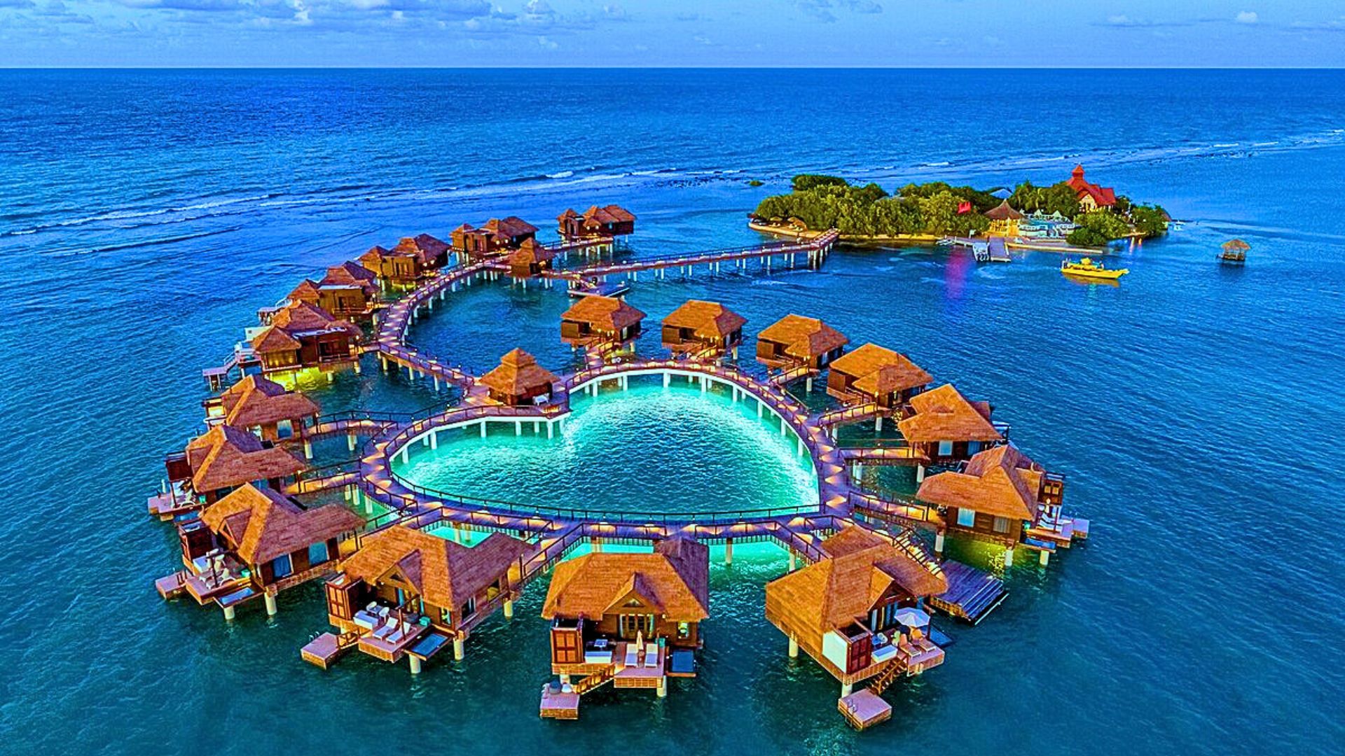 over water bungalows at Sandals Royal Caribbean