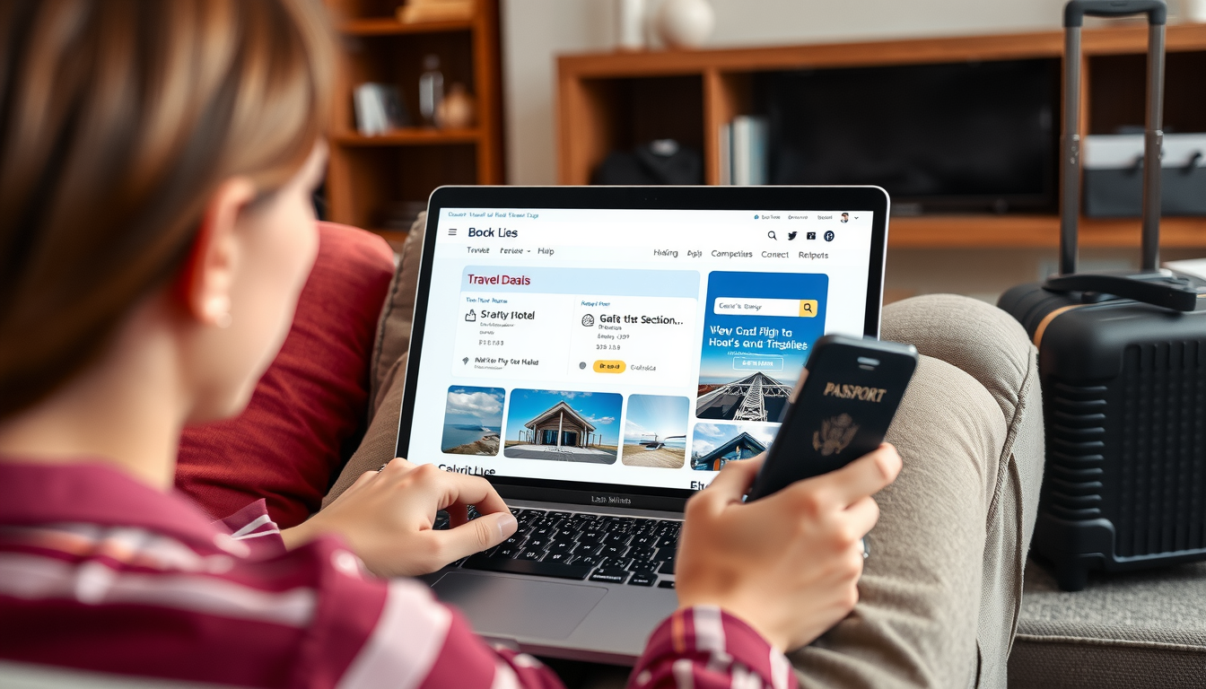 an image of a traveler browsing through a travel deals website on their laptop